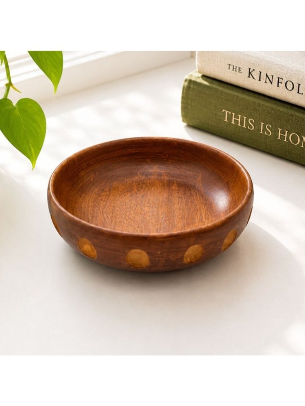 Handcrafted Vintage Baribocraft Canada Wooden Bowl With Polka Dot Detail - Mid C
